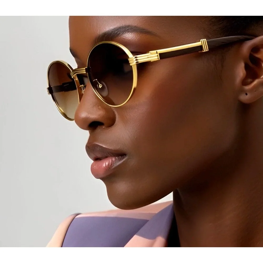Gold Round Sunglasses For Women Brown Gradient Lenses Luxury Fashion Shades 2026